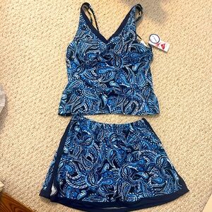 NWT Blue Paisley Tankini Top and swim Skirt Set